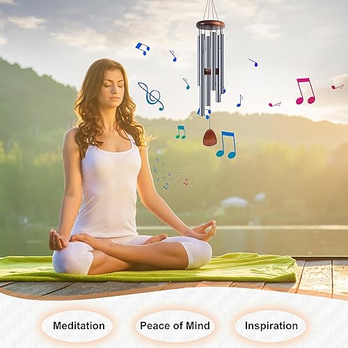 Vista 51 de Campanillas de viento grandes de aluminio de 37 pulgadas para crear un ambiente zen, adecuadas para exteriores, con atrapador de viento, adecuadas