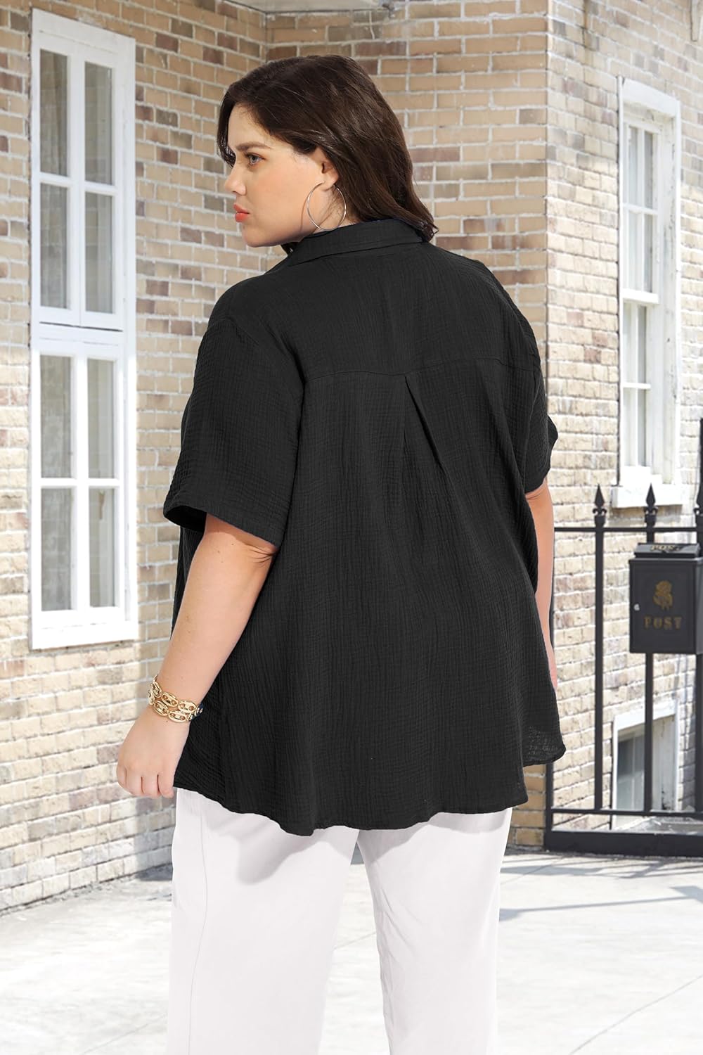 RITERA Womens Plus Size Tops Button Down Roll-Up Cuffed Short Sleeve Casual Shirts Collared Summer Lightweight Blouse XL-5XL - Image 2