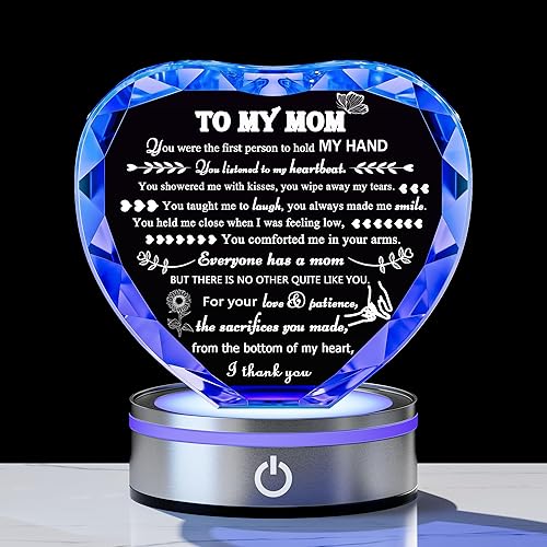 Regalos para mamá de hija, regalos para el día de la madre, grabado de cristal, regalos de agradecimiento para mamá con base de luz LED colorida,