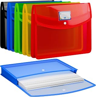 SPS File Folder, Transparent Poly-Plastic A4/Foolscap Documents File Storage Bag with Snap Button Set of 5/ Certificate File Folder