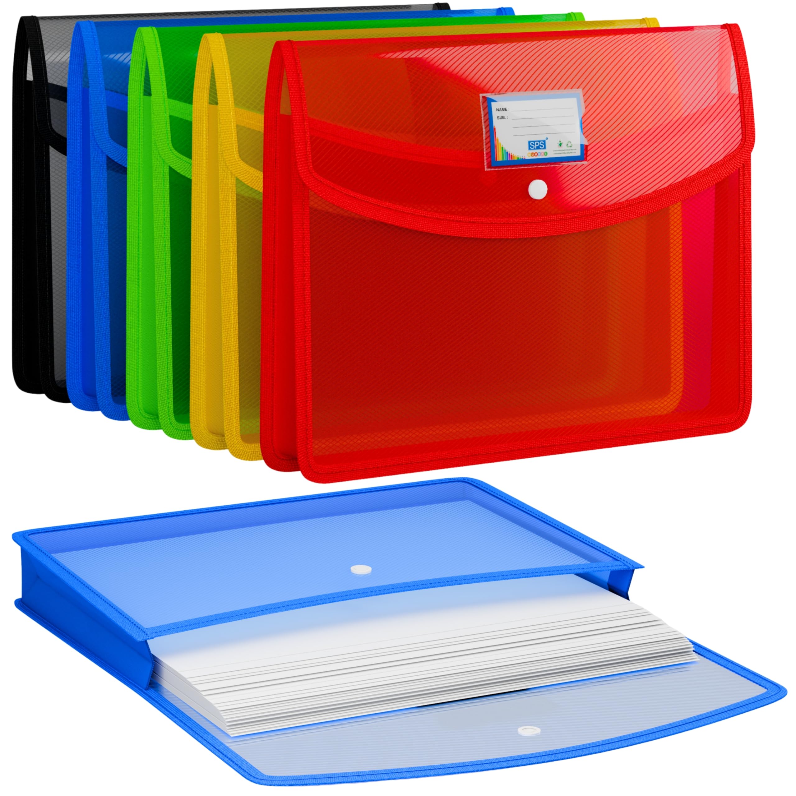 SPS Cartella per buste regalo, in plastica trasparente, formato A4, con bottone a pressione, set di 5 cartelle per certificati