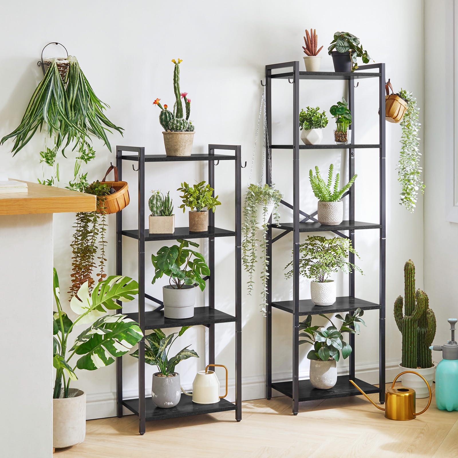 YMYNY Étagères à 5 Niveaux, Bibliothèque, Étagère de Rangement, Hauteur 147CM, Étagères Ouvertes, Éétagères de Bureau, Cadre en Métal, pour Salon, Bureau, Cuisine, Noir HBC005B