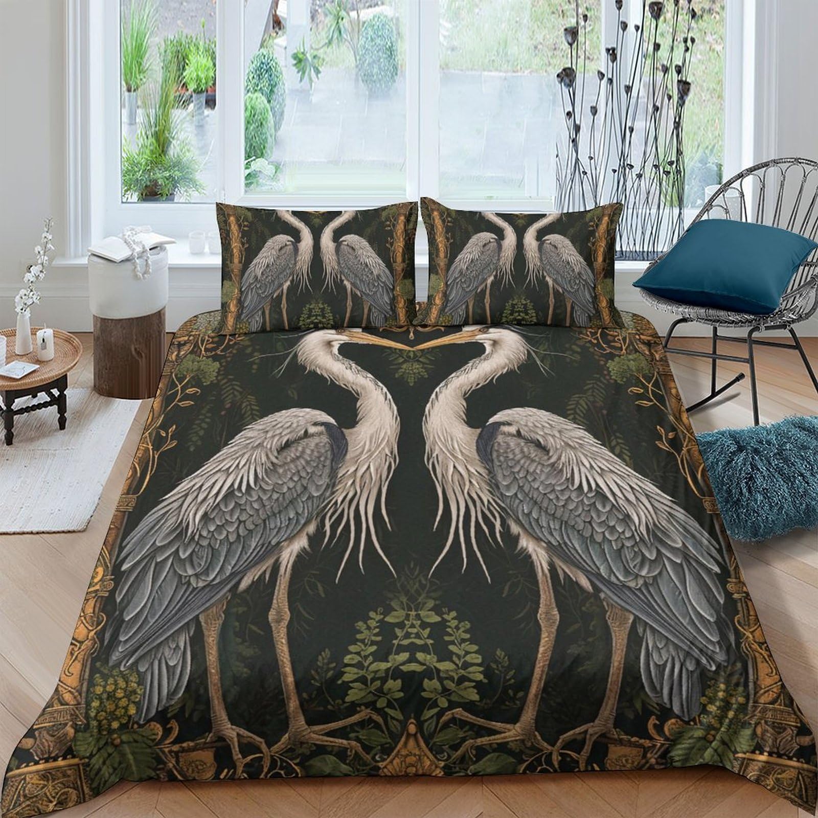 Ctjqhvkz Style-6 3D Printed Crane Forest Fitted Sheet Microfiber Soft Breathable Heron Bed Cover For Bedroom Guest Room Decor Single（135X200cm）