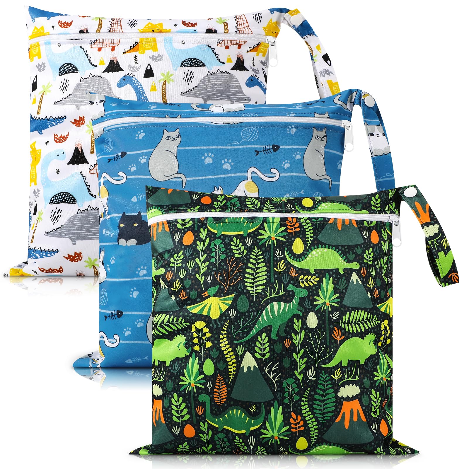 GSrenyu 3 Packs Wet Bag Waterproof Wet Dry Bags,Reusable Cloth Diaper Bags Nappy Bag with Zipper Pockets for Baby Items Wet Clothes Swimming Pool Supplies