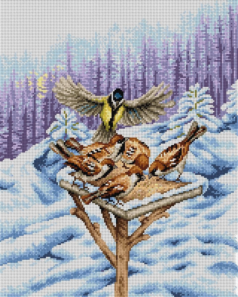 Wizardi Needlepoint Canvas for halfstitch Without Yarn Winter Feeder 2284M Orchidea