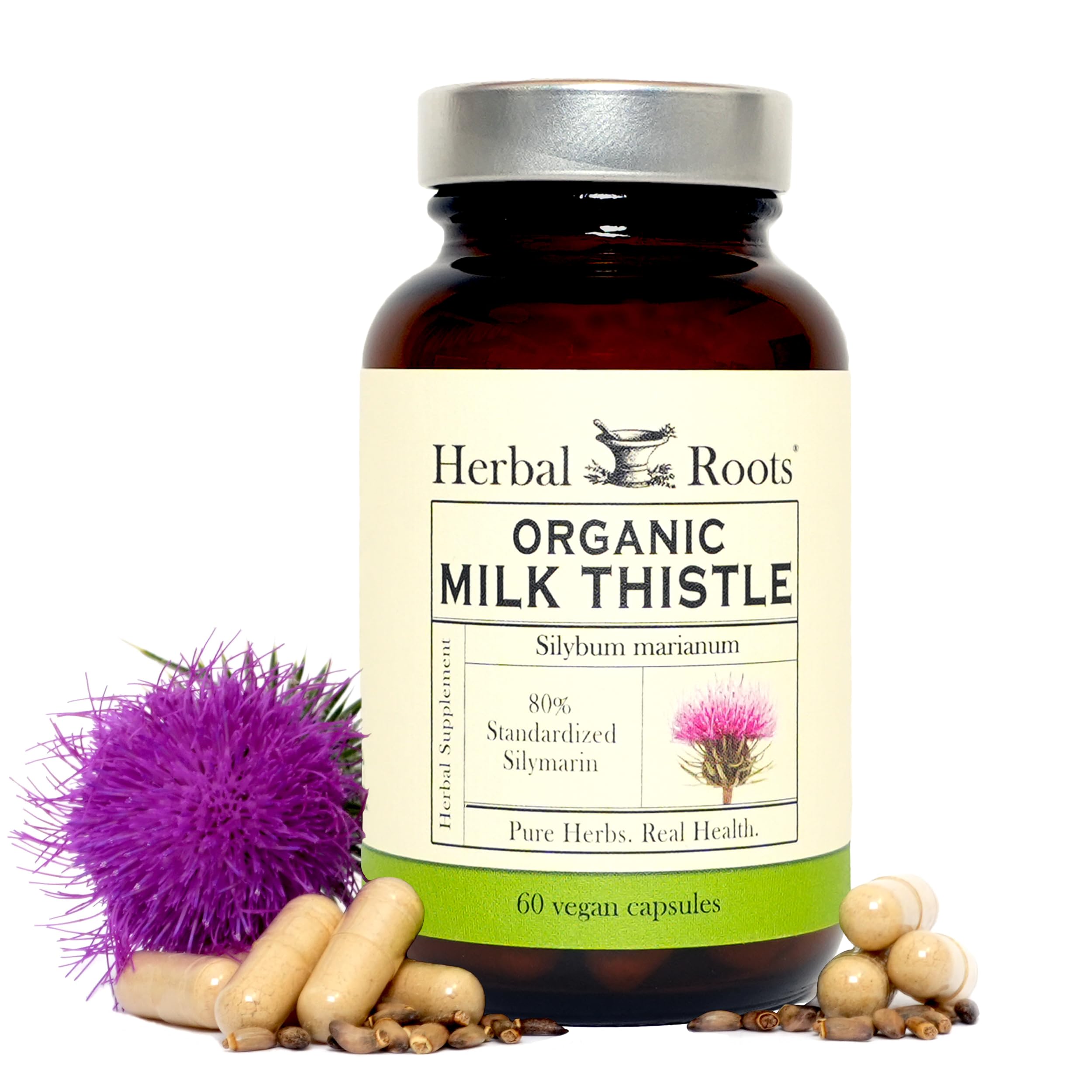 - Herbal Roots Milk Thistle Capsules | Extra Strength 80% Silymarin Herbal Supplement | Made with Pure Organic Milk Thistle | Vegan and GMO Free