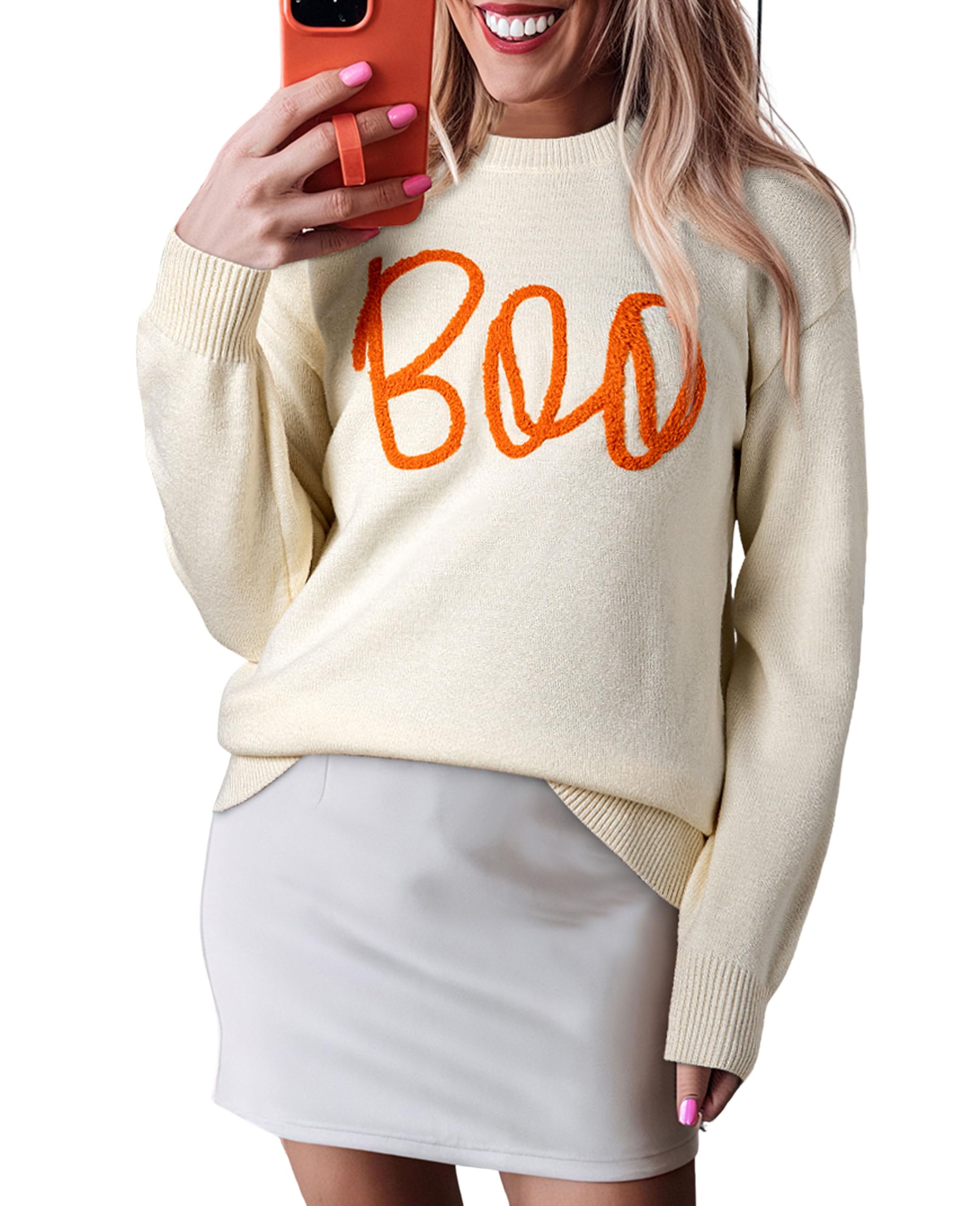 SELINK Women's Holiday Sweater Crew Neck Print Casual Long Sleeve Pullover