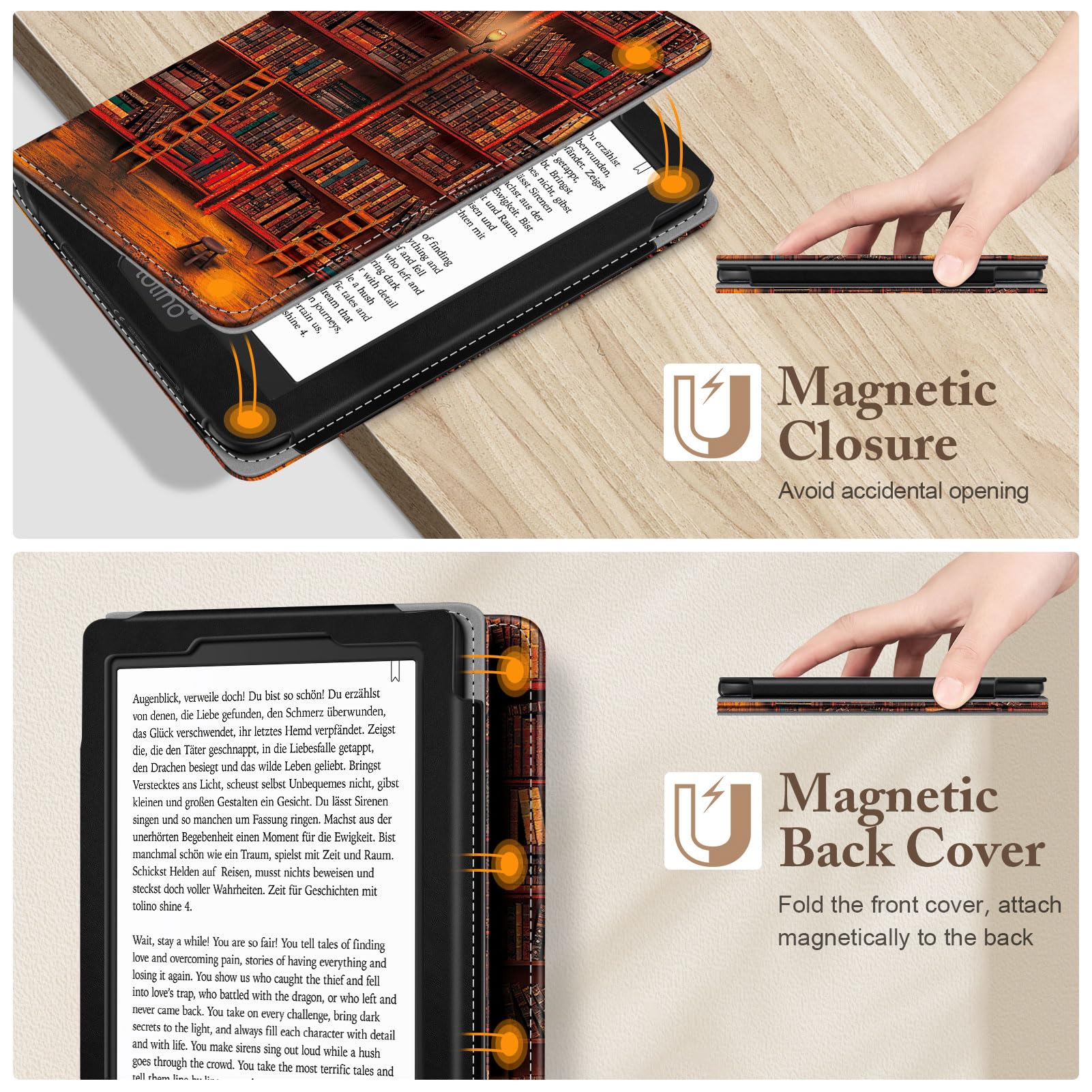 FINTIE Étui Compatible avec 6” Kobo Clara Colour/BW 2024 et Kobo Clara 2E 2022 - Coque Liseuse Housse avec Béquille, Fente pour Carte et Dragonne, Bibliothèque