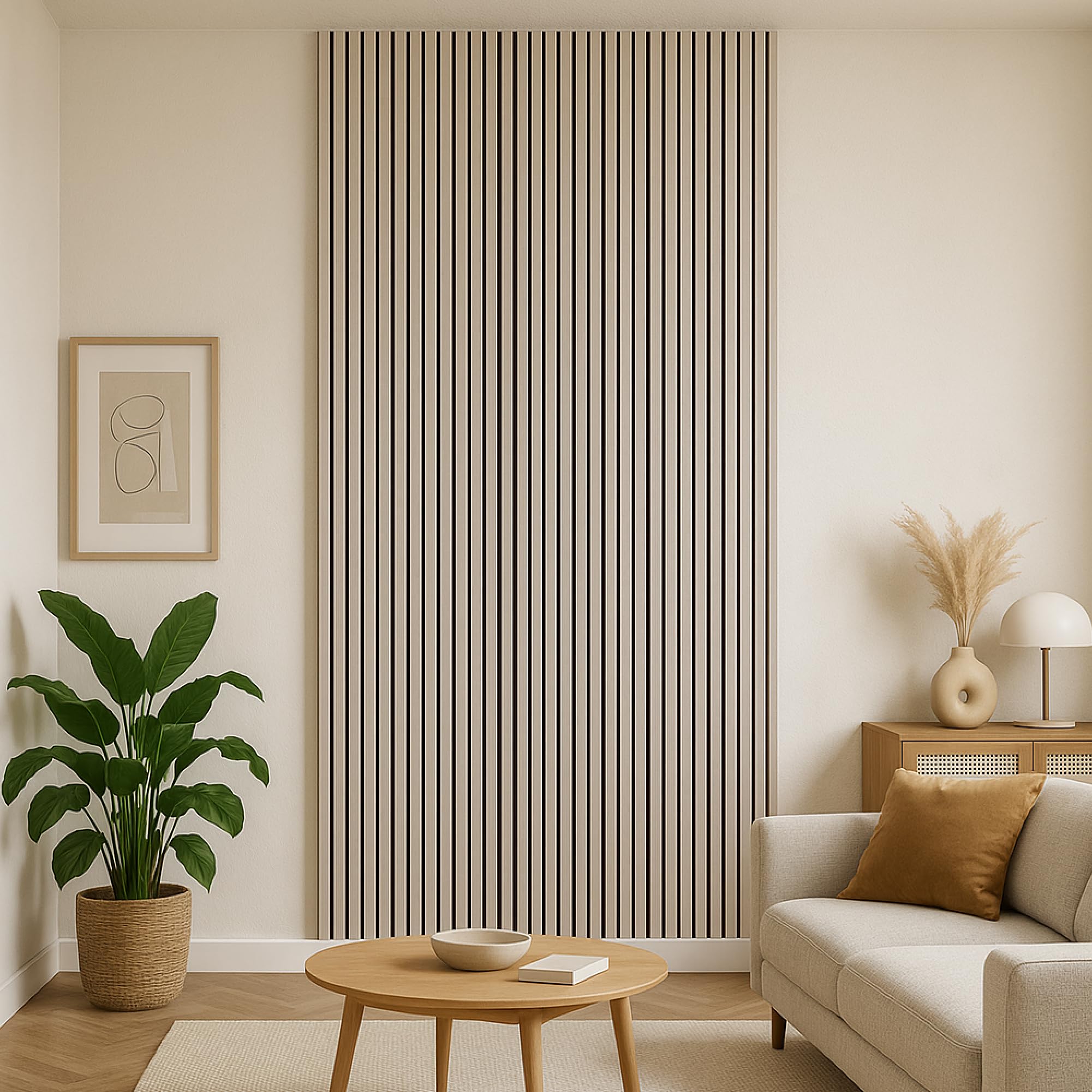 Brigros - Set 2 Pannelli Fonoassorbenti Decorativi In Legno 270x60 Cm Con Doghe In DuroPolimero E Feltro, Pannelli Acustici Insonorizzanti Per Pareti Con Design Moderno (Beige Husk)