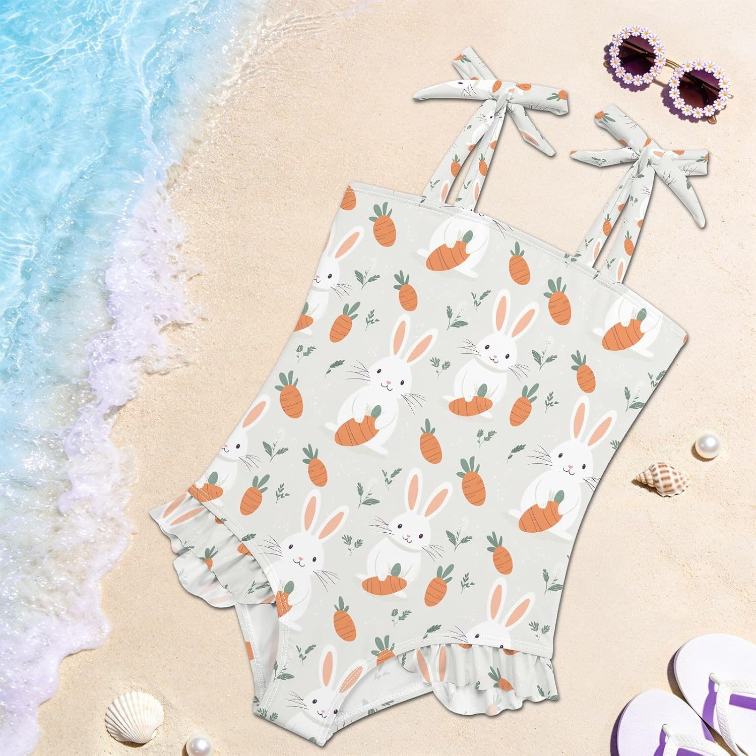 visesunny Toddler Girl Swimsuit Adjustable Strap Swimwear Fairy Tale Rabbit Carrot Bathing Suits for Girls 18M-6Y
