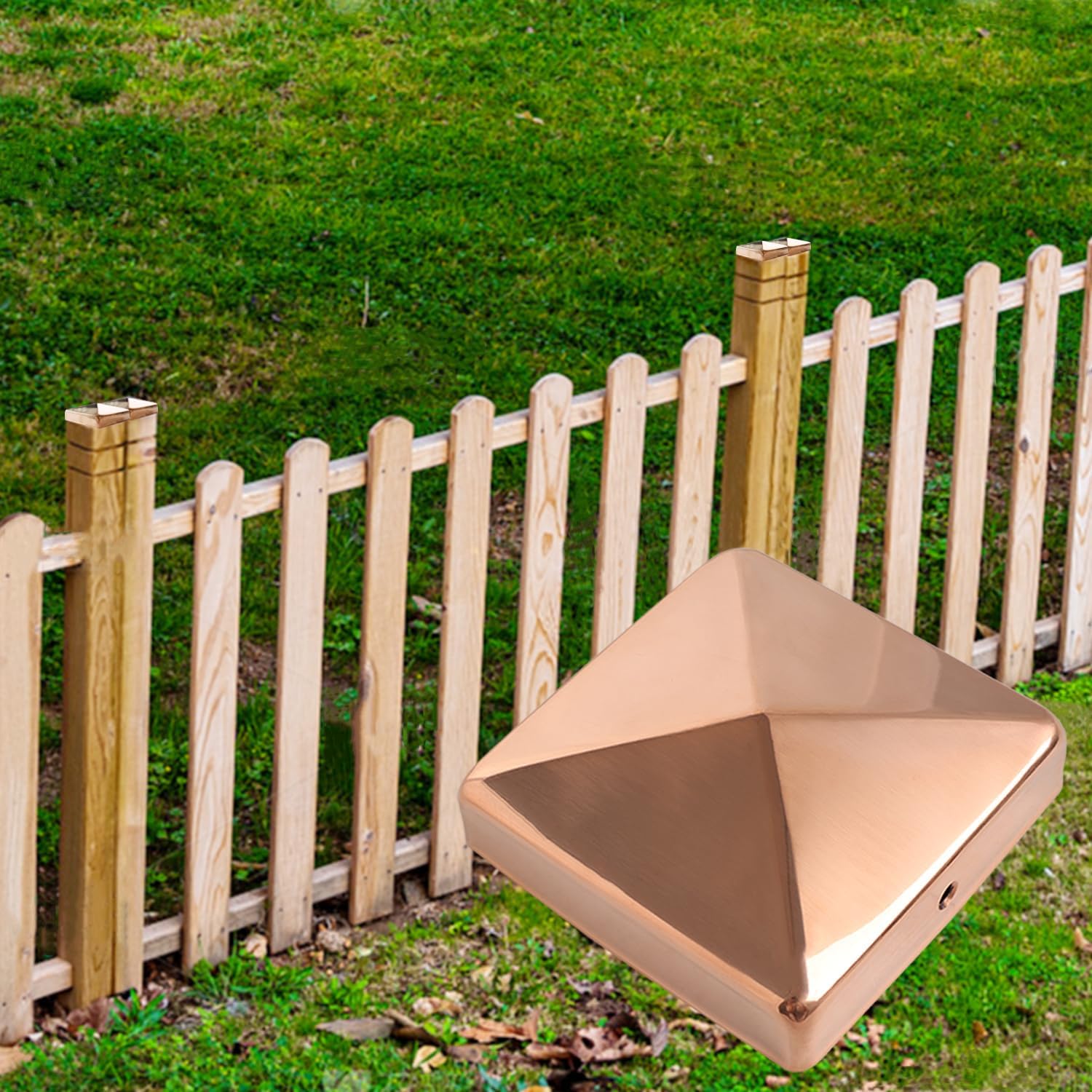 4 Pcs Copper Fence Post Caps with Screw, 4x4''(Actual 3.5x3.5'') Copper Post Cap for Metal Wood Cedar Deck Corridors Mailbox End Cover