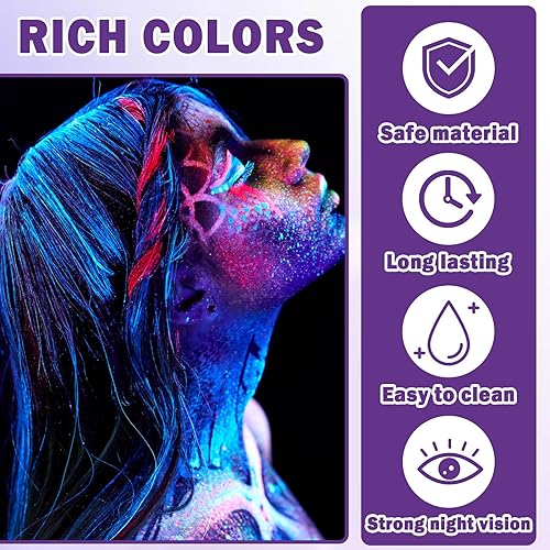 Miniatura 4 de 10 colores de pintura facial neón que brilla en la oscuridad, maquillaje activado por agua, paleta de delineador de ojos con luz negra, pintura