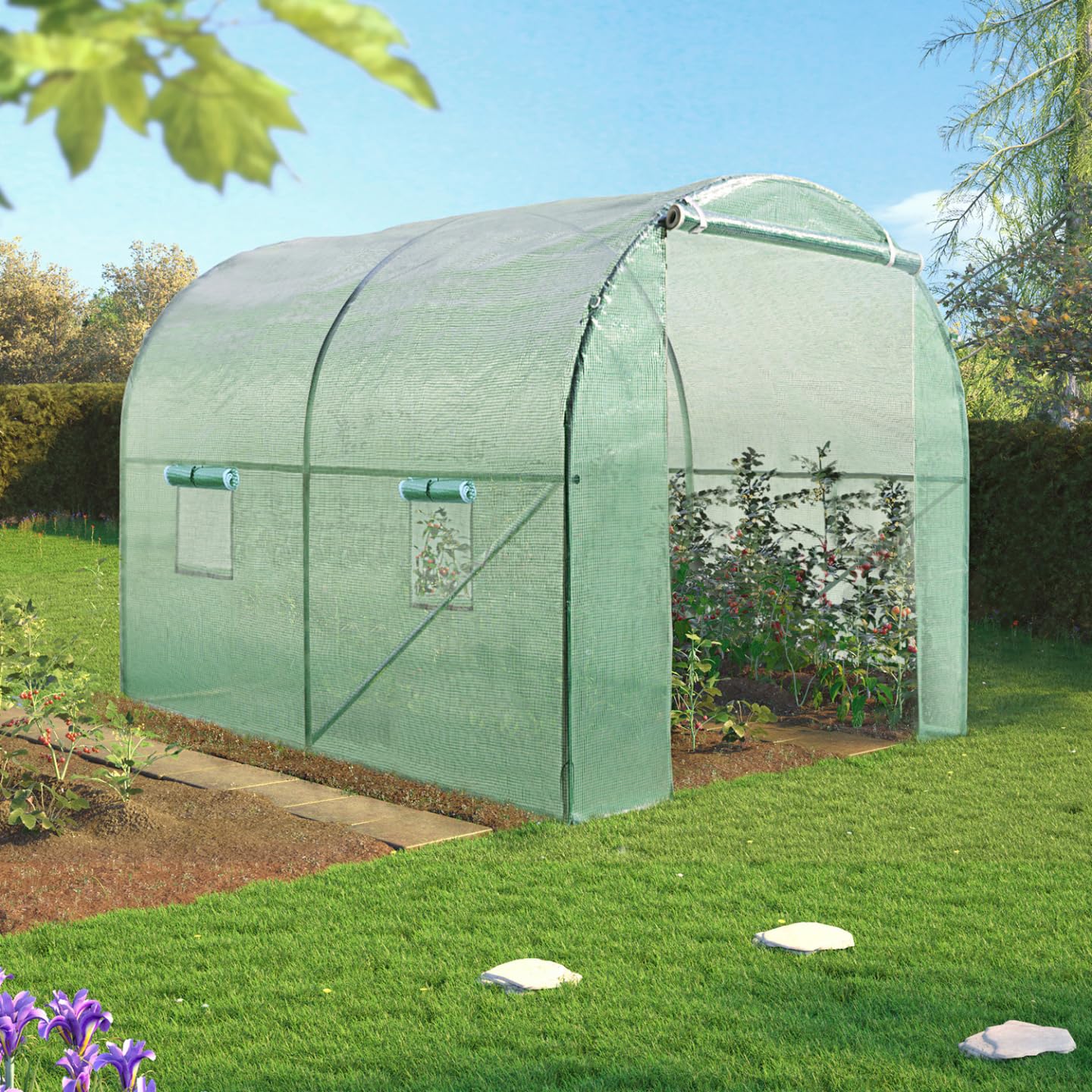 IDMarket – Invernadero túnel de jardín, 6 m², verde ZEBRA, 2 x 3 metros