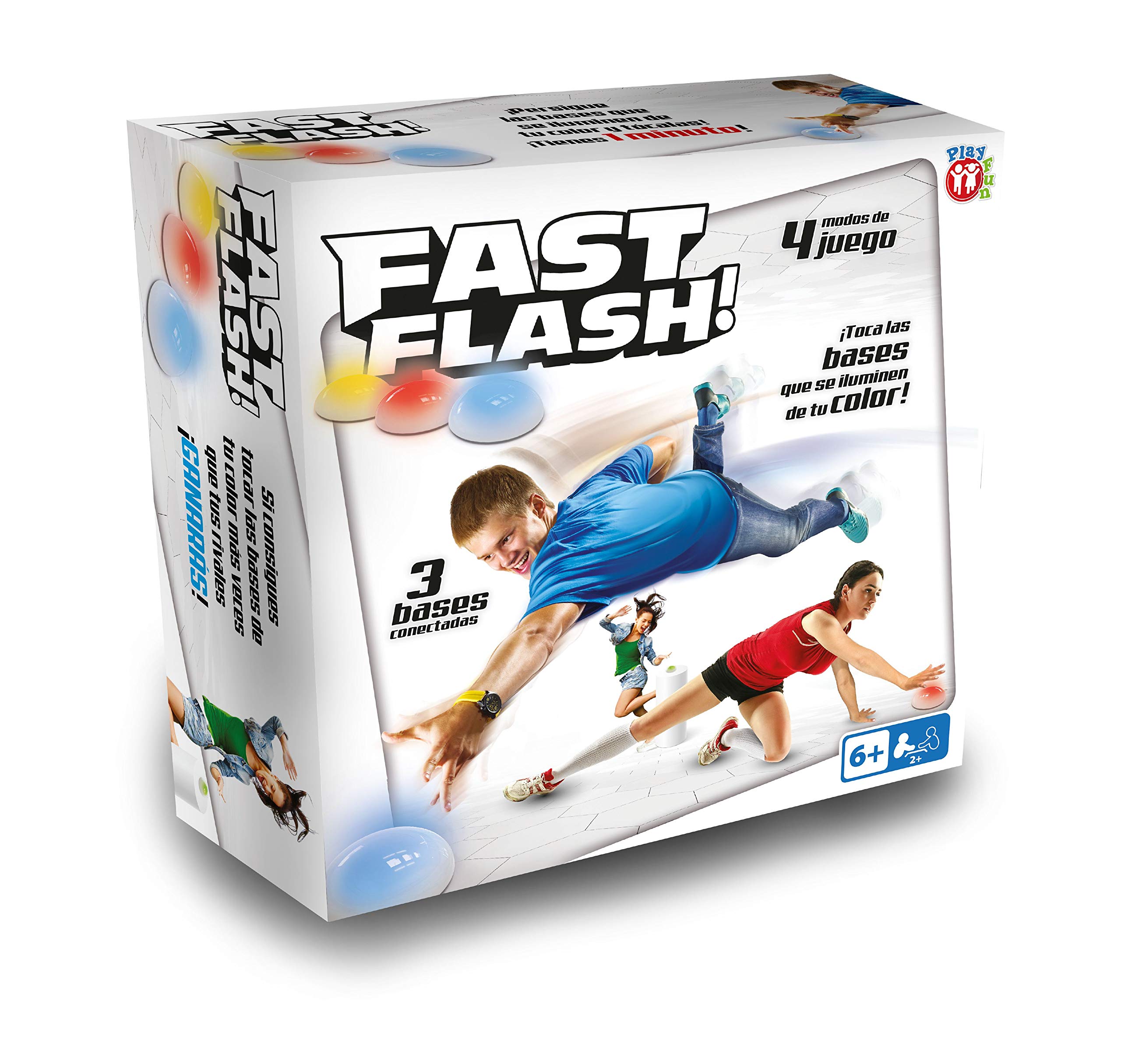 PLAY FUN BY IMC TOYS Fast Flash | Juego divertido de habilidad en el que tendrás que tocar las Bases que se iluminen de tu Color lo más rápido posible! Para niños +6 Años