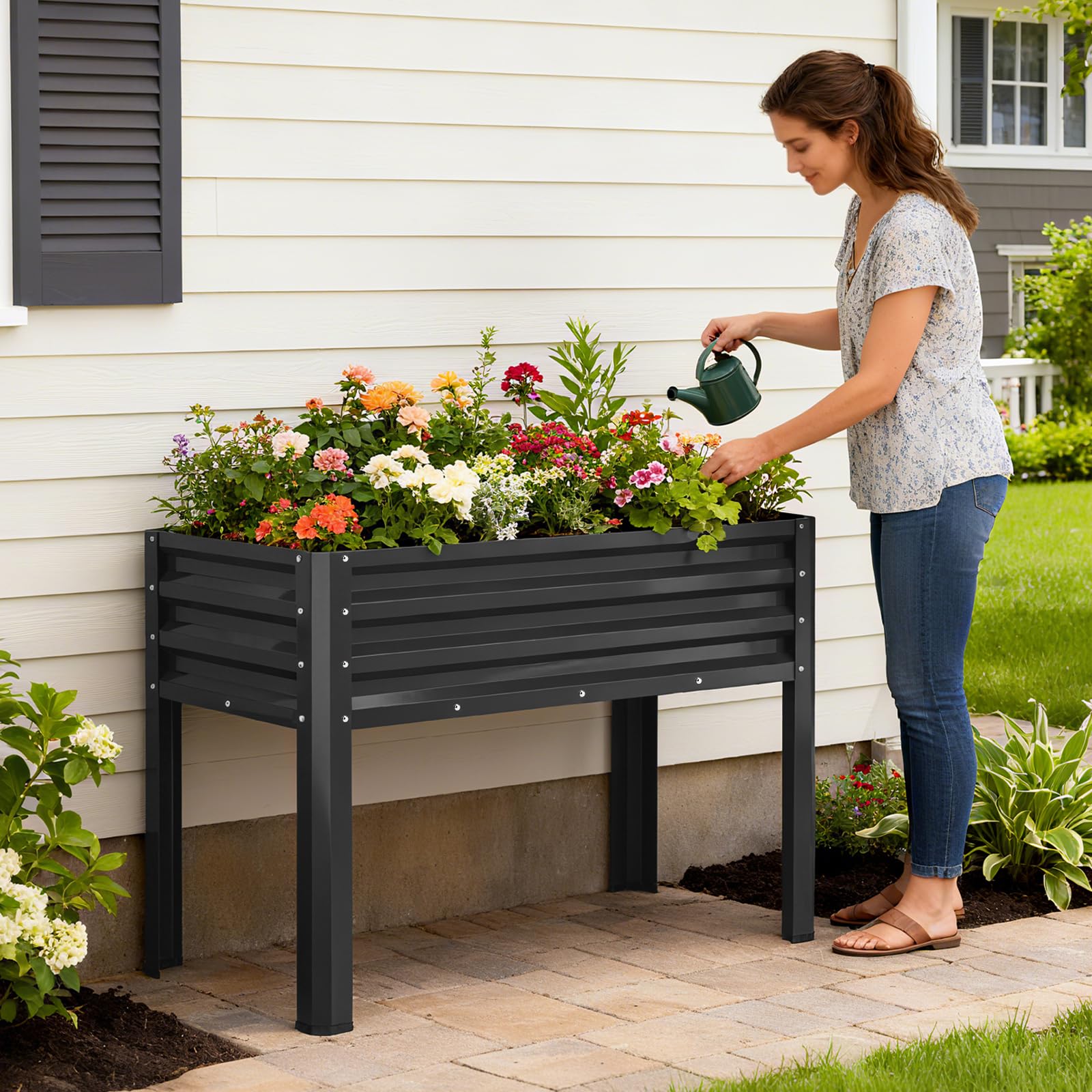 SUNYRISY Hochbeet Metall Blumenkasten für Balkon und Garten 116x60x80cm