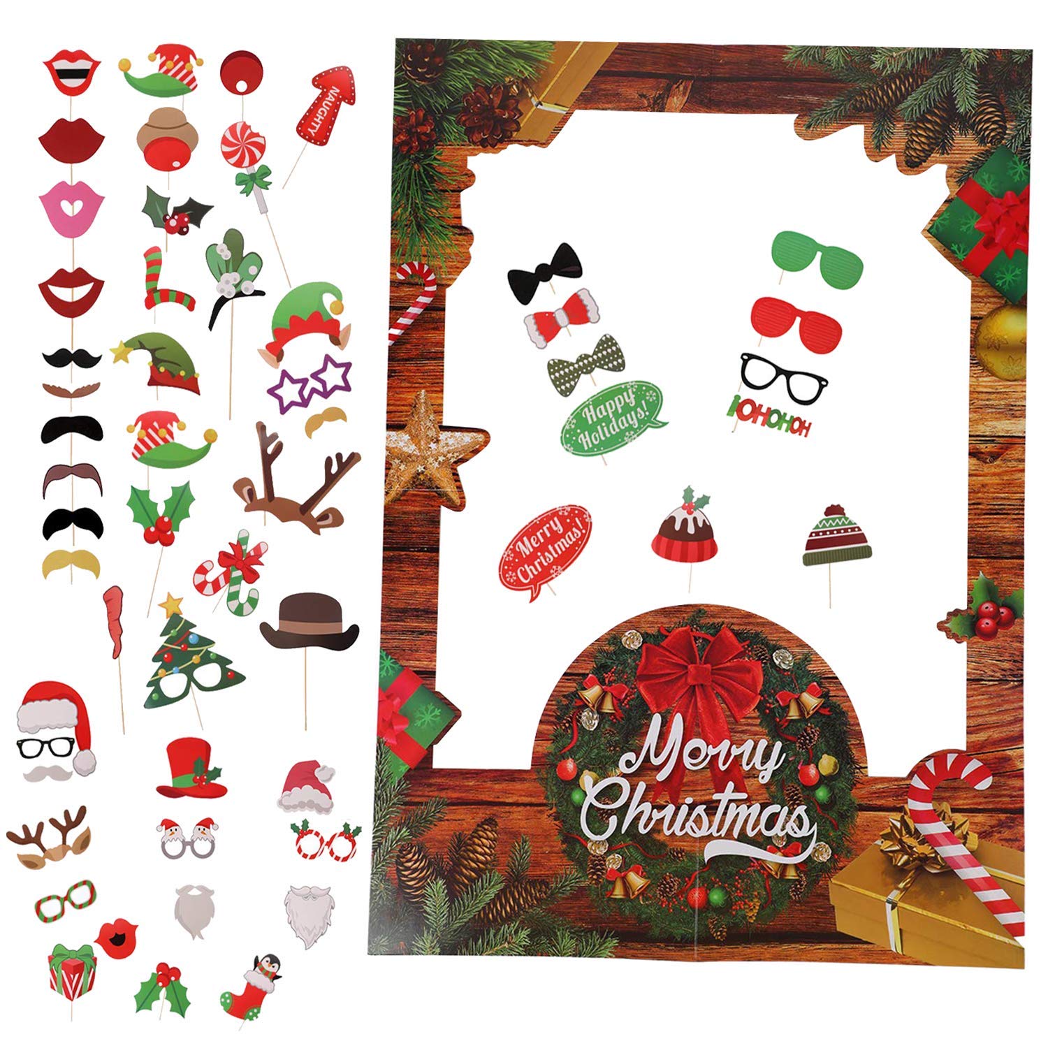 WedDecor Lot De 47 Accessoires De Photomaton Pour Fête De Noël, Kit De Photomaton Créatif, Lunettes De Fête, Accessoires De Noël Amusants Pour Adultes