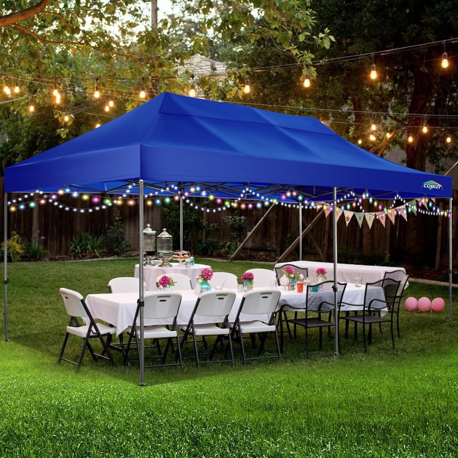 COBIZI 10x20 Heavy Duty Pop up Canopy Tent with 6 sidewalls Easy Up Commercial Outdoor Canopy Wedding Party Tents for Parties All Season Wind & Waterproof Gazebo with Roller Bag,Blue(Frame Thickened)