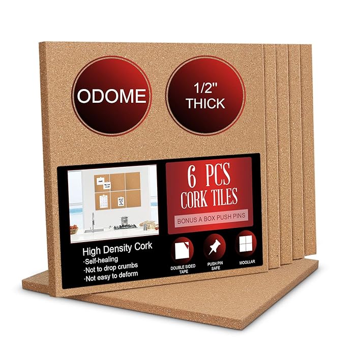 Buy ODOME Cork Board Tiles 12”X 12” 1/2” Thick Cork Board Bulletin
