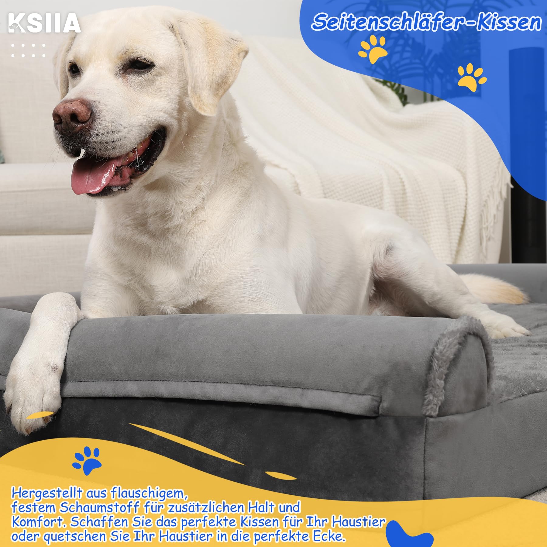 KSIIA Orthopädisches Hundebett Grosse Hunde XL Hundekorb, Grau 105x70x18cm