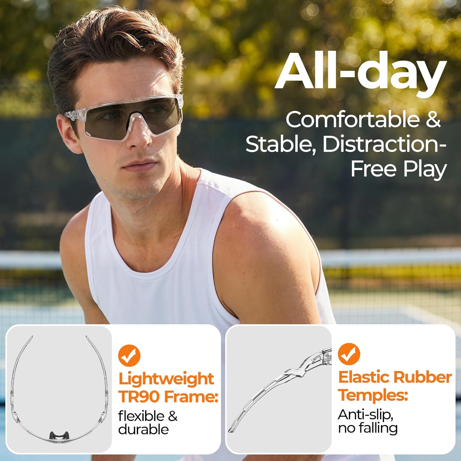 Pickleball Glasses for Men Women, Auto-Tinting Pickleball Safety Glasses with ANSI Z87.1,Pickleball Eye Protection