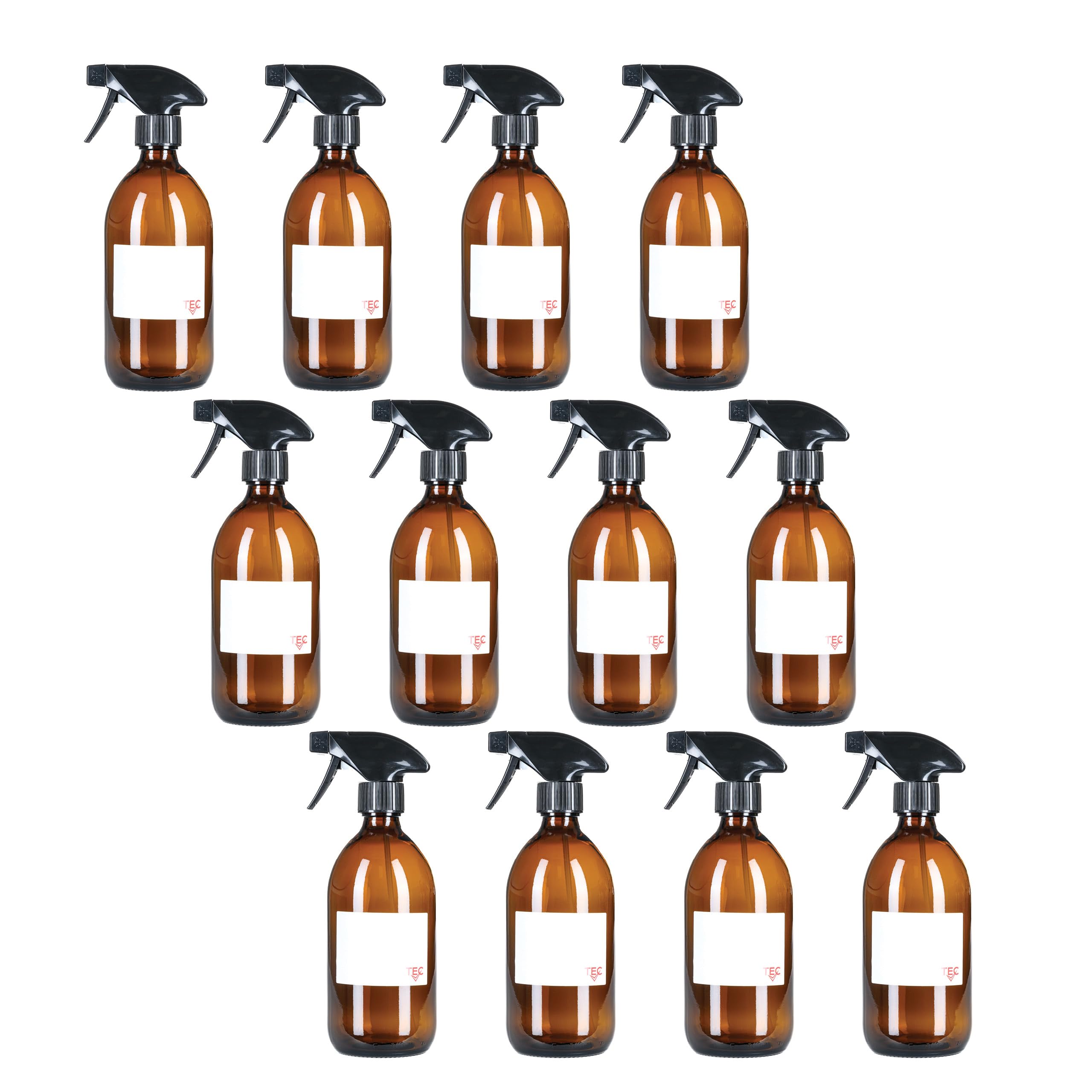 TEC 500ml Spray Bottle Amber Glass 65% Recycled UK Made for Cleaning and Hair Water Oil Gardening Mist Essential Oils Recyclable with Labels Wrapped in Sustainable Paper (12)