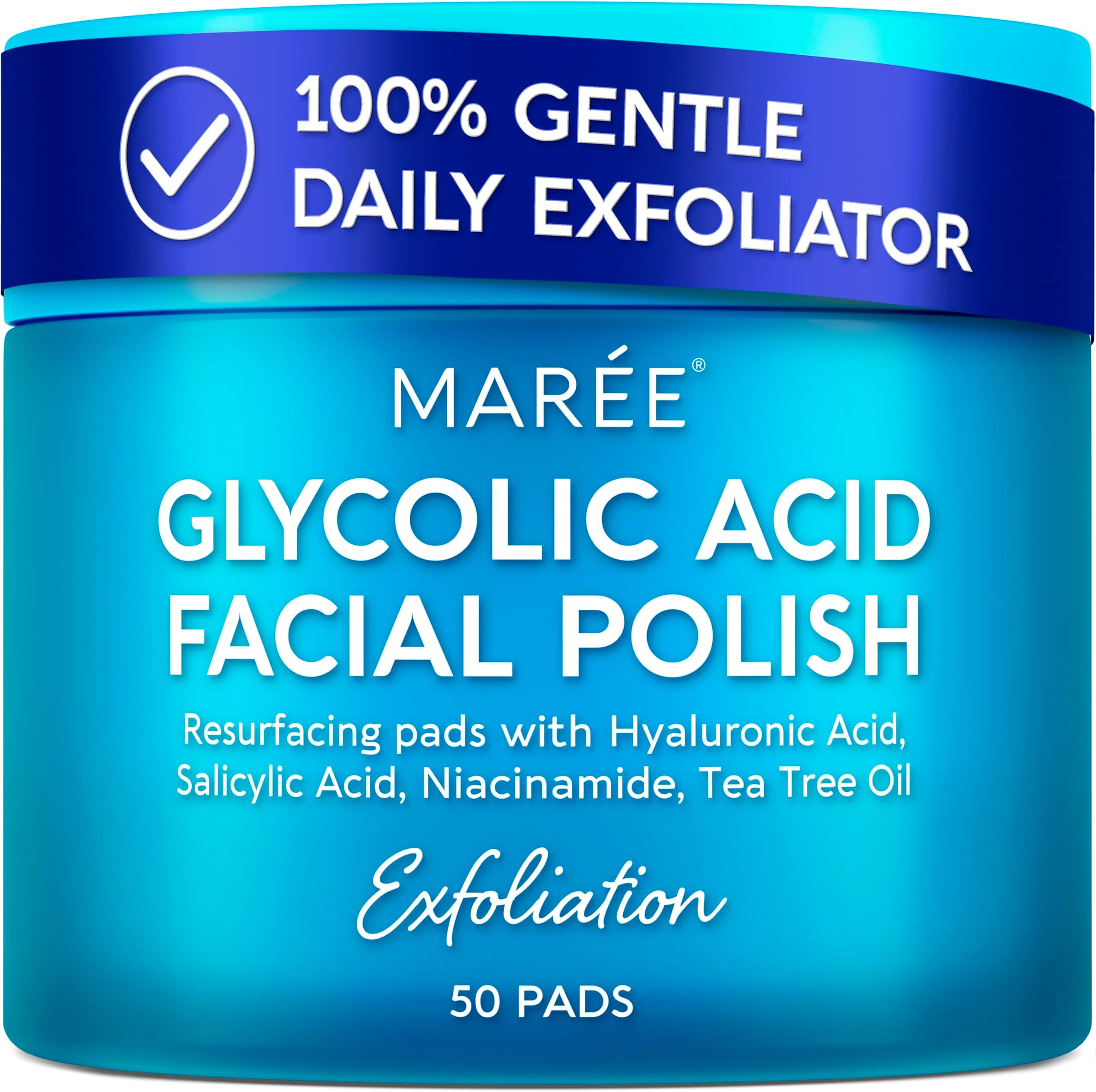 MAREE Facial Polish - Glycolic Acid Peel Pads For Face With Tea Tree Oil - Exfoliating Polish with Salicylic Acid & Vitamins E, B3, B5 - Face Pads with Skin Peeling & Deep Cleaning Effect