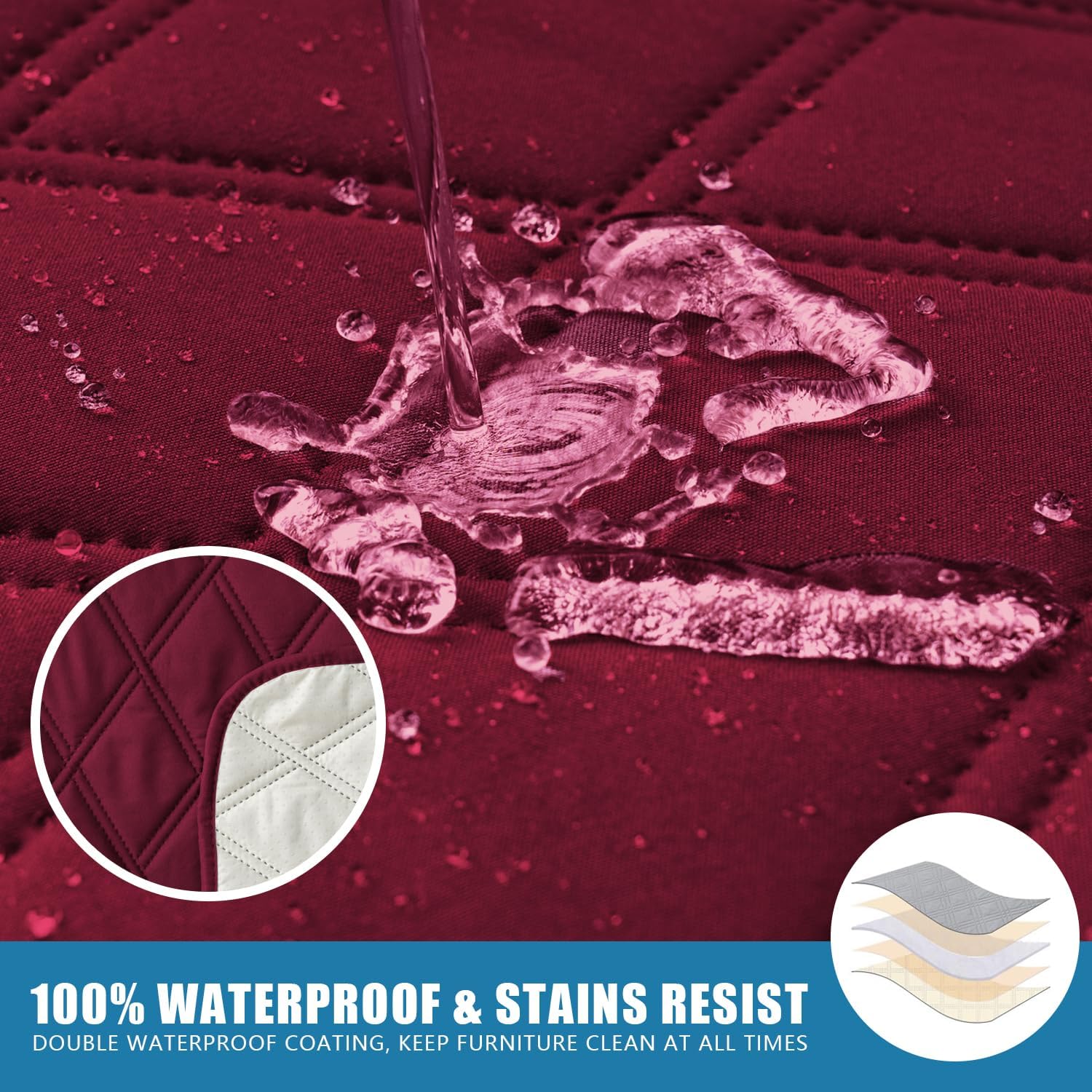 100% Waterproof Recliner Cover - Recliner Cover with Non-Slip Granule, Recliner Chair Covers with Elastic Band, Recliner Chair Covers for Reclining Chair (Wine, 28")