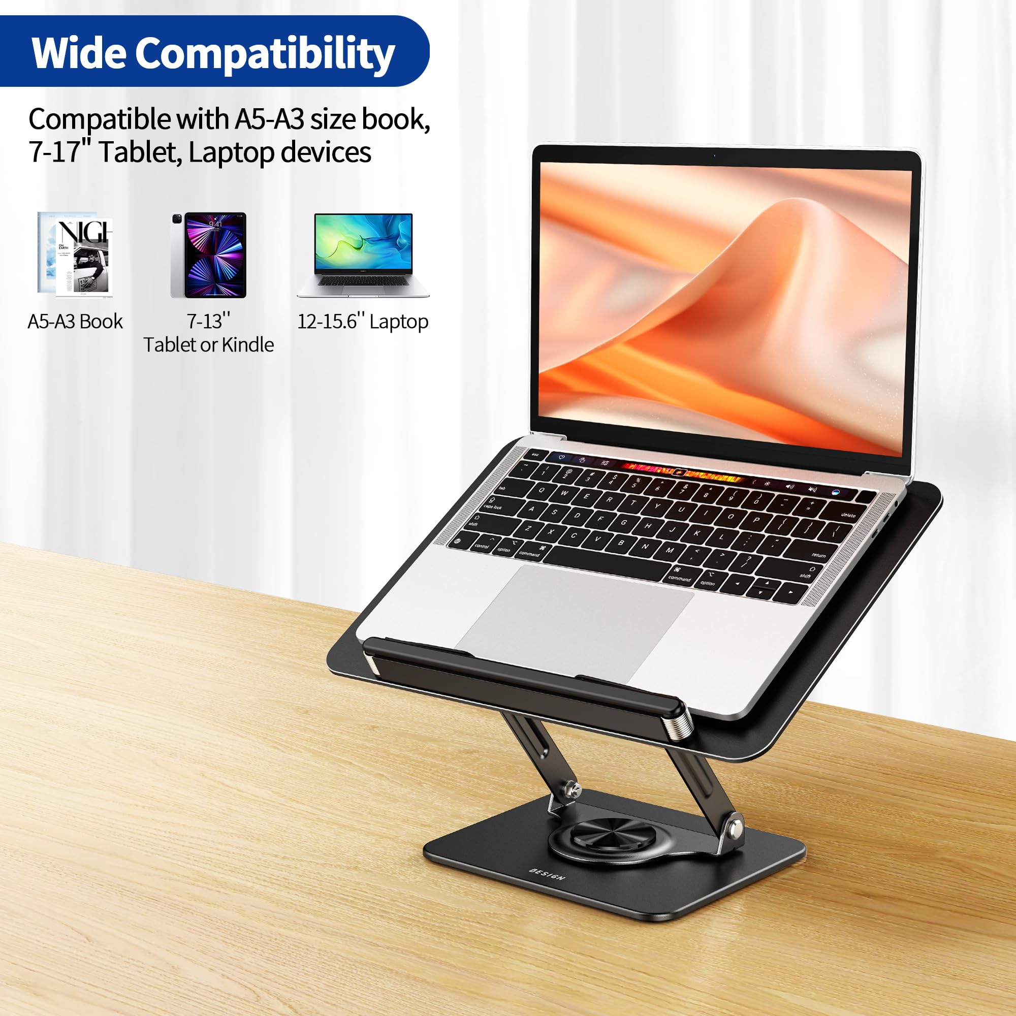 BESIGN BS02 Book Stand for Reading Adjustable Book Holder Ergonomic Laptop Stand with Elastic Page Clips for Music — view 5