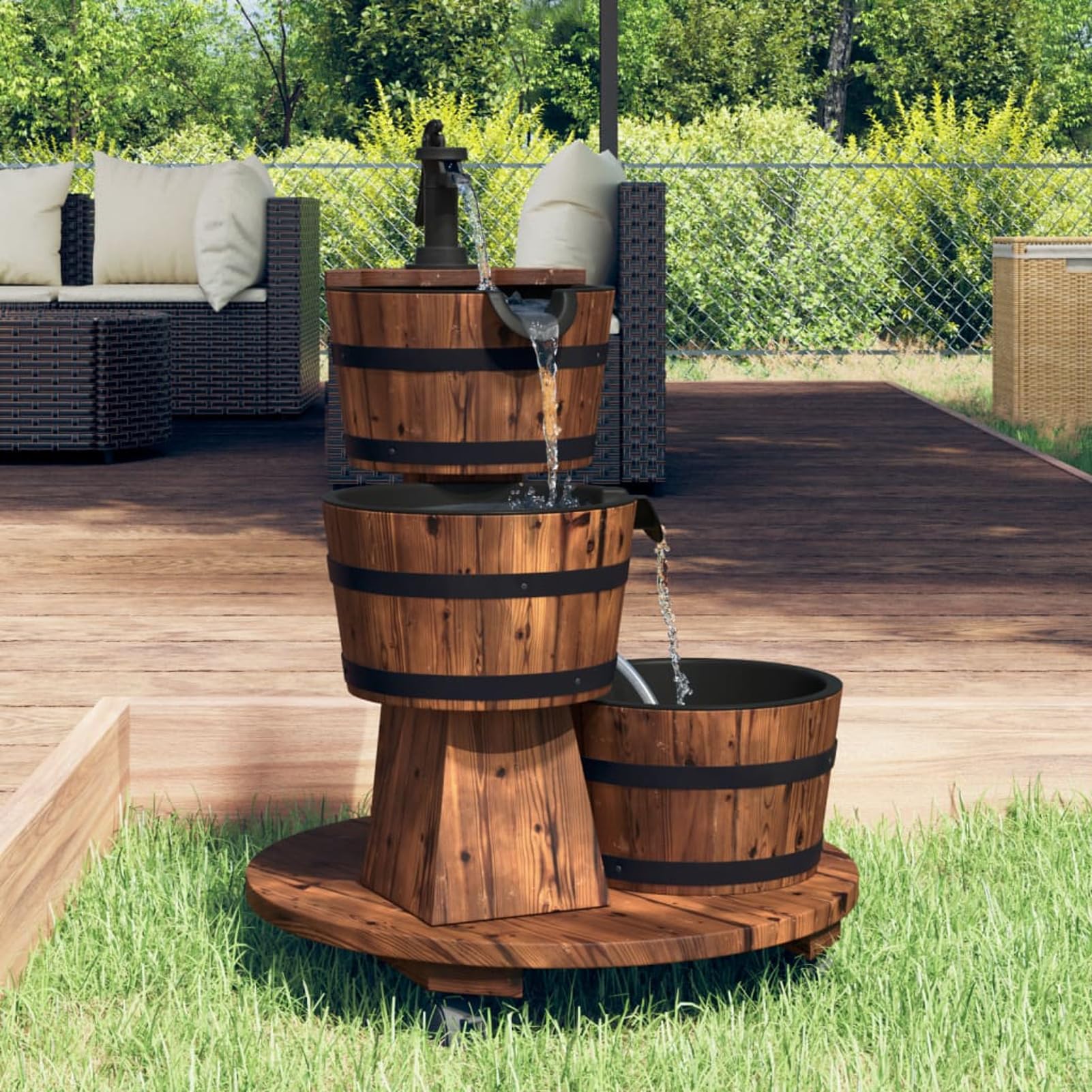 Gecheer Fontana Acqua con Pompa e Ruote 55x55x80cm Legno Massello Abete,Cascata da Giardino,Fontana da Giardino,Fontana Laghetto,Cascata Laghetto,P363336