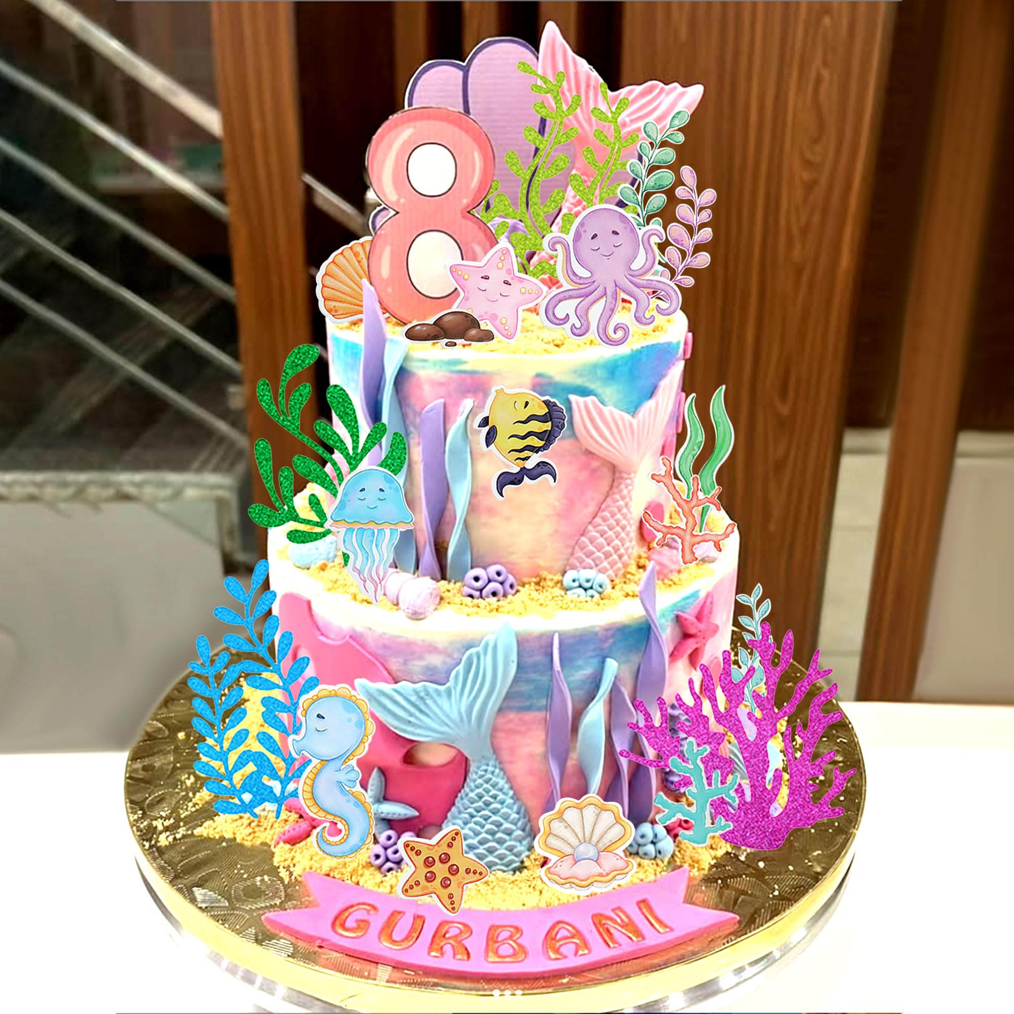 Under the Sea Ocean Animals Birthday Cake Decorations Sea Ocean Party Favor Supplies for Sea Ocean Theme Baby Shower Birthday Party - Image 4
