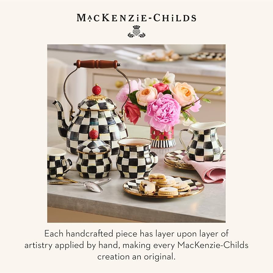 Amazon | MacKenzie-Childs Courtly Check Enamel Tea Kettle 2 Quart