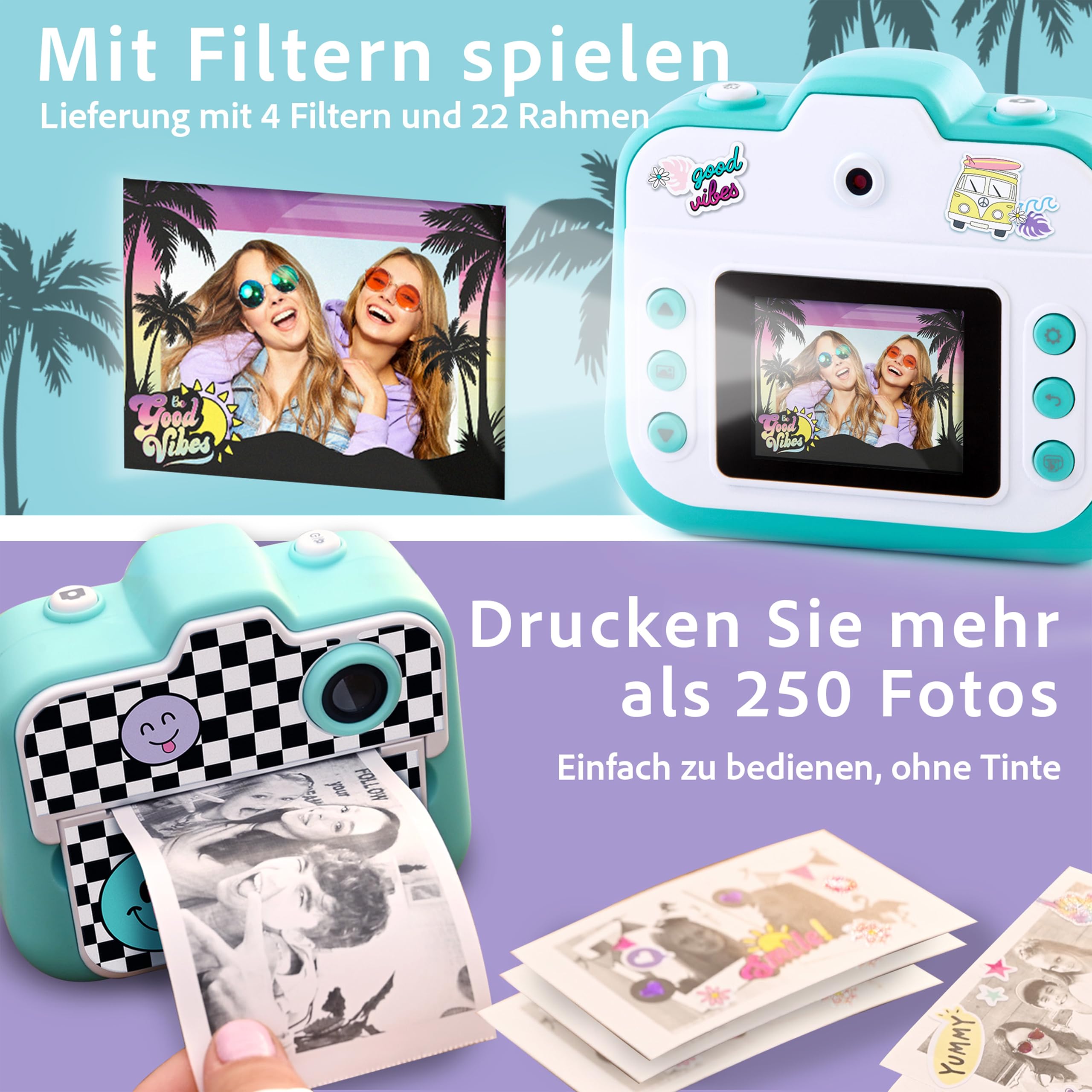 Canal Toys Photo Creator 3-in-1 Sofortbildkamera Türkis Selfie- und Videokamera Geschenkkamera Kinder ab 8 Jahren 250 Aufnahmen