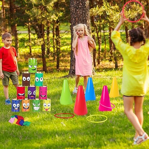 Miniatura 5 de 36PCS Carnival Games Combo Set 4 in 1 Bean Bag Toss Can Games Soft Plastic Cone Backyard Ring Toss Game for Indoor Outdoor School Field Day Birthday