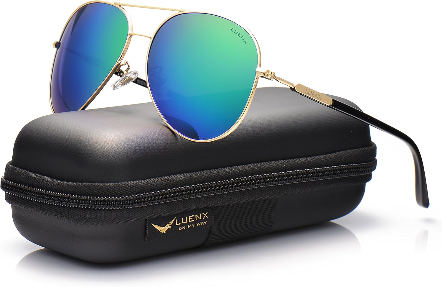 luenx Aviator Sonnenbrille Herren Polarisiert, Grün Verspiegelt 60mm