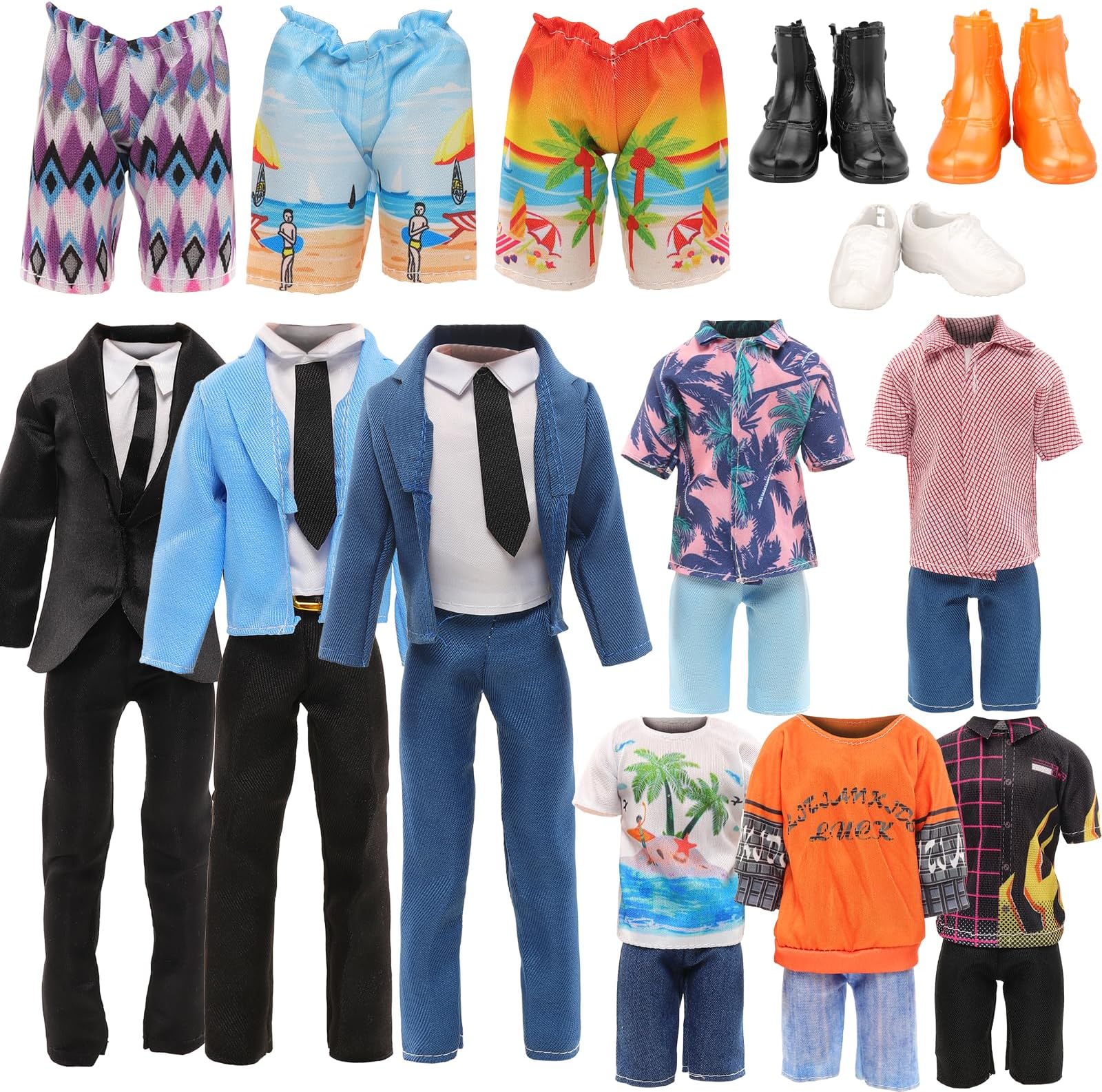 Miunana Lot 12 Items Boy Doll Clothes for 12 Inch Male Doll Fashion Casual Wear Outfits 5 Sets Clothes with 3 Pairs of Shoes for 12 Inch Formal Black-tie Suit and Blue-tie