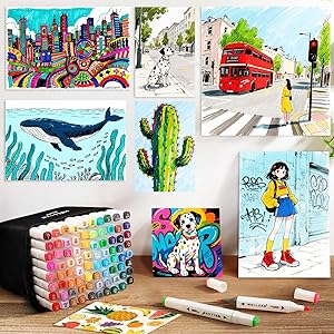 WELLOKB Alcohol Markers Set, 80 Colors Dual Tip Art Markers with Broad and Fine Tips for Adult Coloring Books, Drawing, Illustration, Sketching, No Bleed Ink Supplies