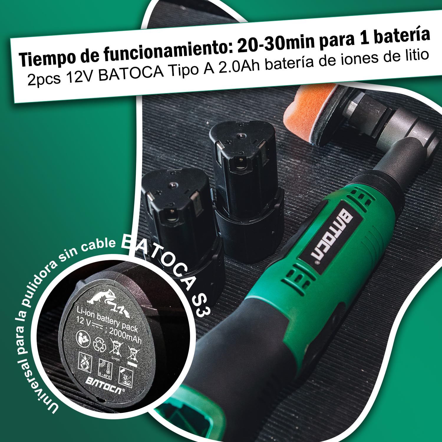 BATOCA S6 Mini pulidora batería,Pulidor de Detalle,12V Pulido Coche,Juego Profesional para Cuidado Detalle,DA&RO Máquina de Pulir,1000-5000RPM&4200-21000RPM,25mm/50mm/75mm Esponja Pulidor