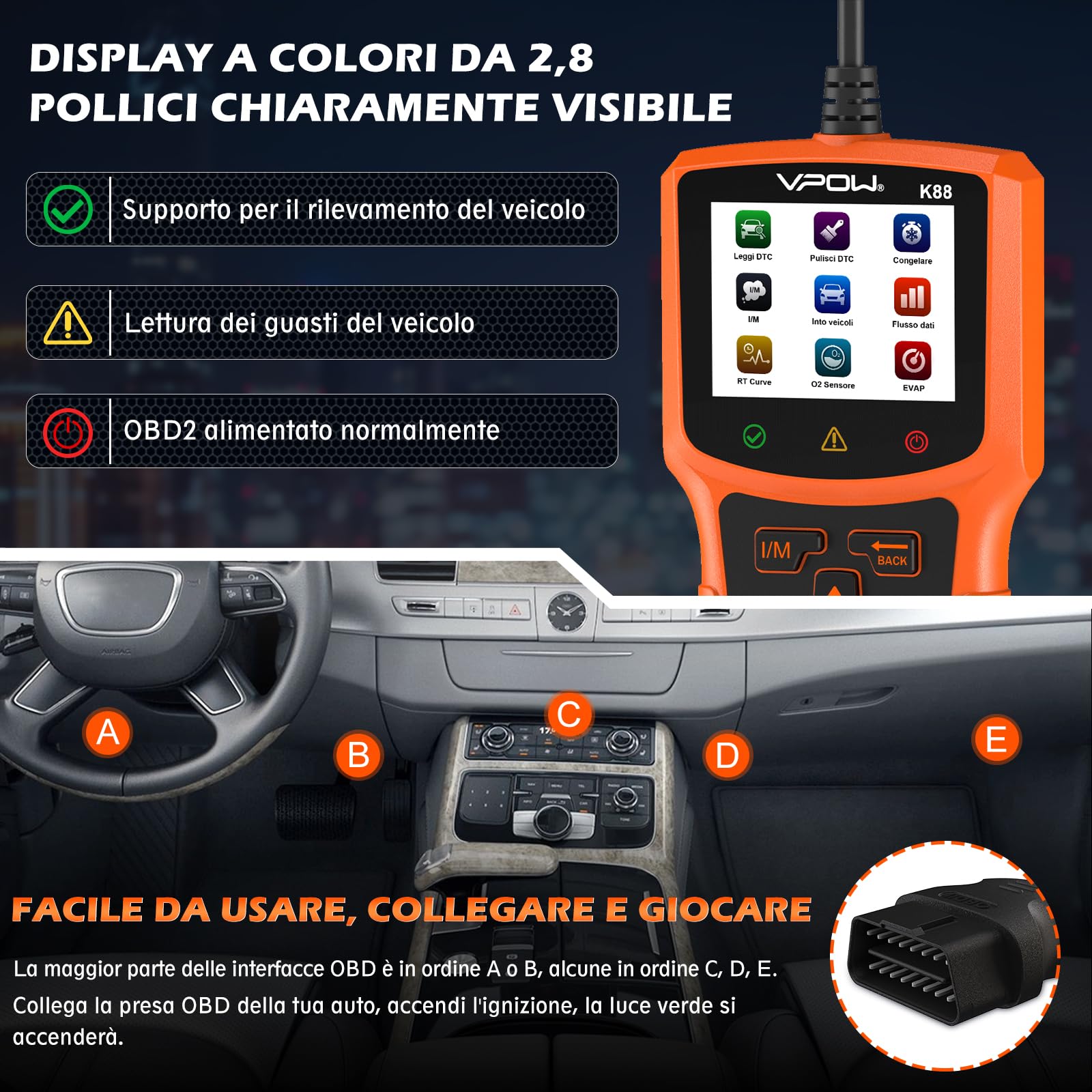 OBD2 Auto Diagnosi OBD Italiano: Scanner OBD EOBD Diagnostica per BMW Mercedes Tutti i Veicoli- Strumento Professionale di Lettura dei Codici Diagnosi OBDII per Monitorare la Spia del Motore