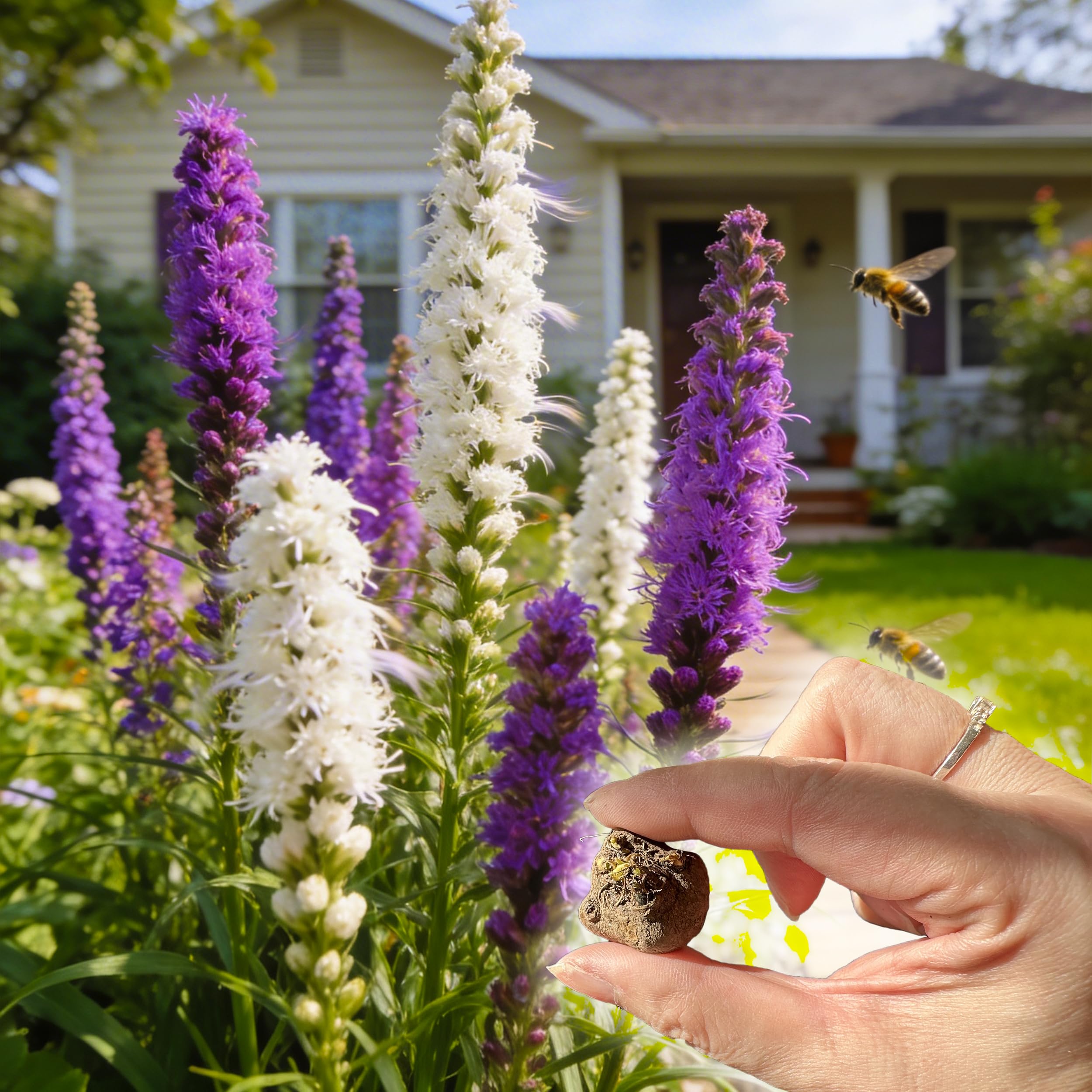 25 Liatris Spicata Garden Bulbs - Mixed Purple White Blazing Star Summer Flower Bulbs Perennial Gayfeather Corms Tall Plant Border Bloom Cut Flower Outdoor Pollinator Friendly Attrack Butterflies Bees
