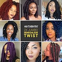 Vista 7 de AU-THEN-TIC Jumbo Senegalese Twist Crochet Hair, 12 pulgadas, paquete de 6, extensiones sintéticas para estilos Habana y Mambo Twist, (azul)