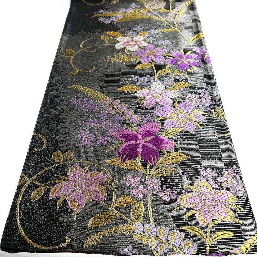 未着用 唐織 市松模様 藤の花 袋帯 着物 124a p.025mg袋帯 唐織 未着用 唐織 市松模様 藤の花 袋帯 着物 124a p.025mg袋帯 唐織