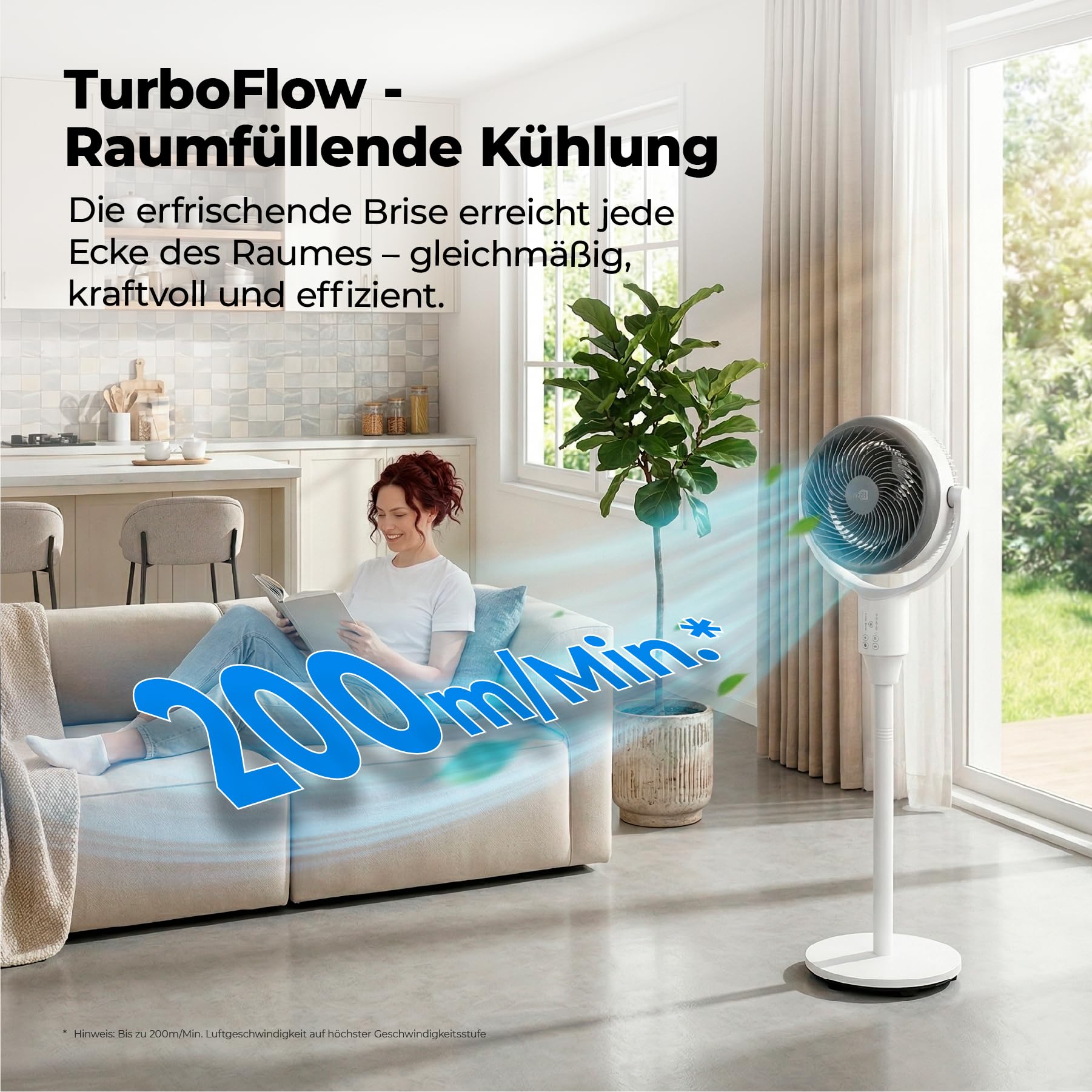 aeco AirX Duo 2in1 Tischventilator & Standventilator mit Fernbedienung | 61-118 cm Höhe | 135° + 85° Omni-Oszillierend | 4 Geschwindigkeit & 6H Timer | Leiser Fan für Schlafzimmer Büro Wohnzimmer