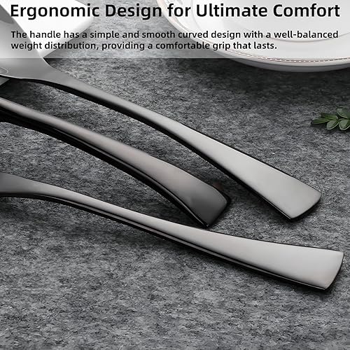 Miniatura 3 de 48-Piece Black Silverware Set,Stainless Steel Flatware Set for 12,Ergonomic Handle Mirror Polished Dishwasher Safe Elegant Design Cutlery Set for