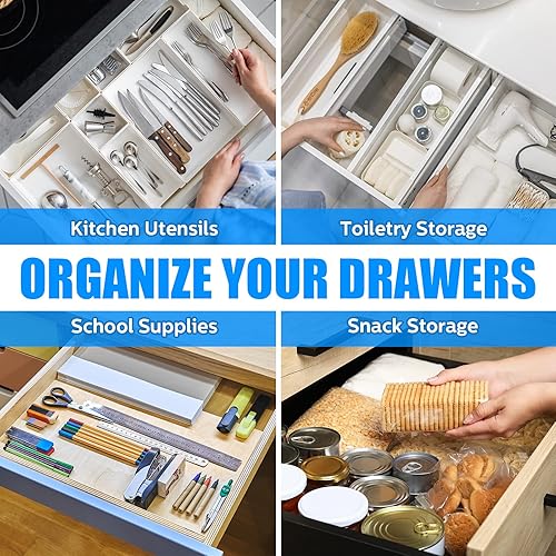 Miniatura 7 de 8 piezas de plástico transparente organizador de cajones de aparador, separadores de cajones de escritorio, refrigerador, cubos organizadores