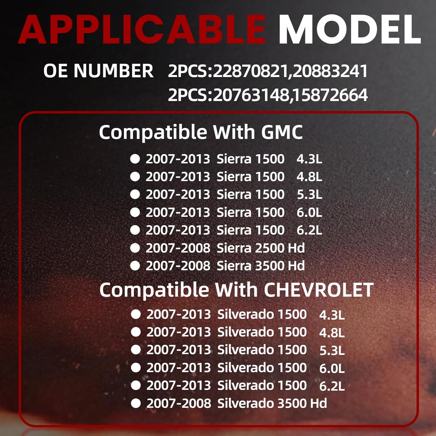 ABS Wheel Speed Sensor 4-Pack Complete Set, Compatible with 2007-2013 Silverado Sierra 1500 & 2007-2008 2500HD 3500HD, Replaces OE 22870821 20763148, Fits 4.3L 4.8L 5.3L 6.0L 6.2L, Direct Fit