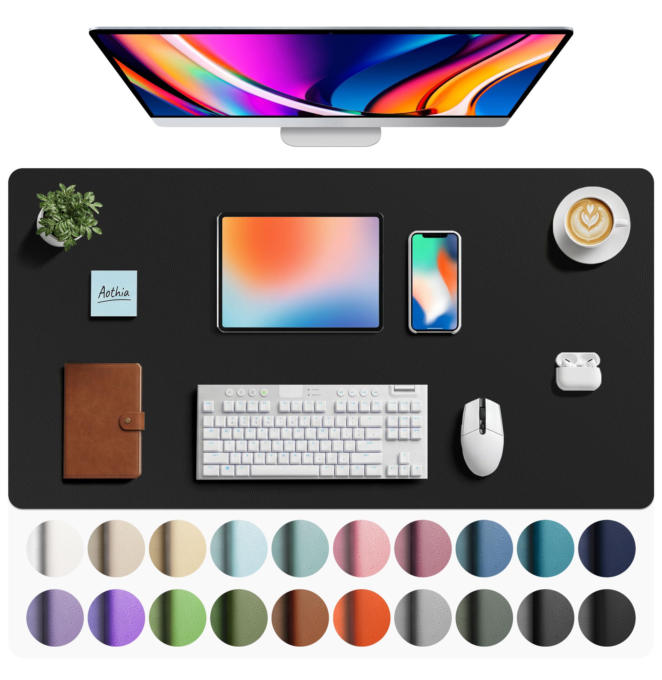 Aothia Large Faux Leather Desk Mat 40" x 24" | Waterproof Writing Surface for Office and Home - main product image