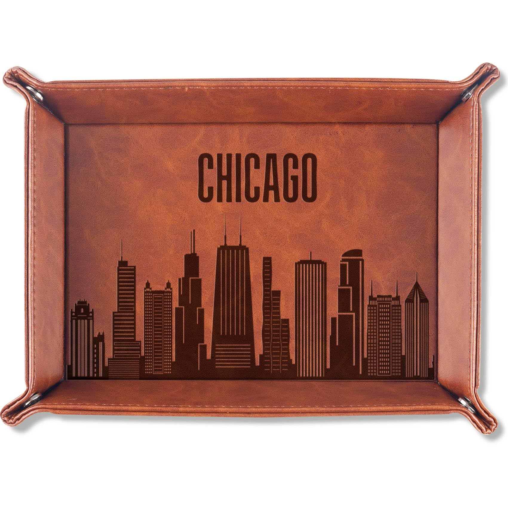 InnoBeta Chicago City Skyline Gifts for Chicago Lovers, Chicago Souvenir, Skyline Map Valet Tray for Him, Male, Boyfriend, Son, Husband, Dad, Desktop Organizer PU Leather Tray