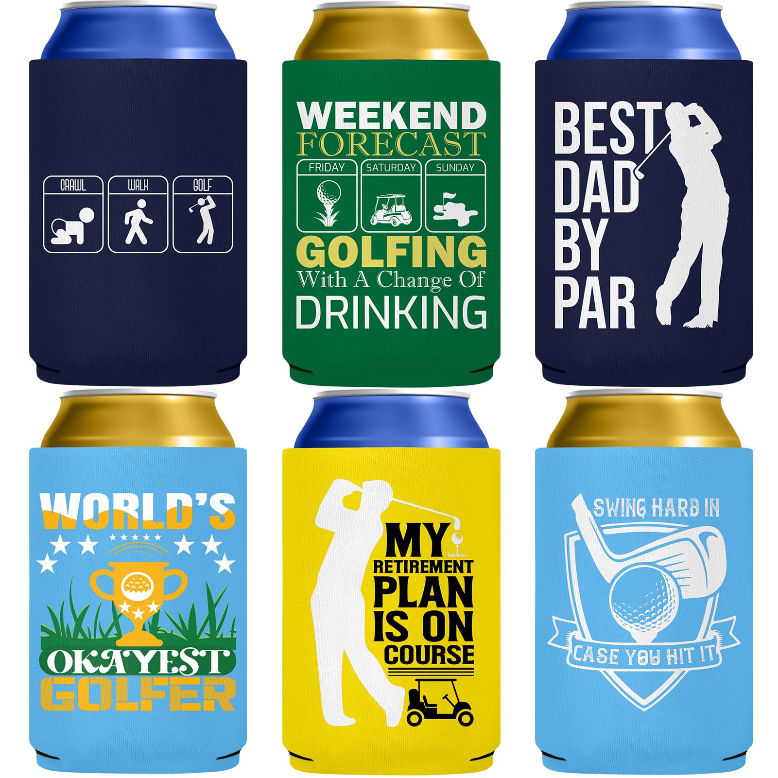 Pop Nordic Golf Party Can Cooler - Funny Golf Gifts for Men, 6-Pack Neoprene Insulated Beer Cozy Bulk for Father's Day & Golf Party Decorative