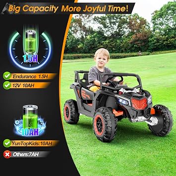YunTopKids 2 Seater Ride On Car for Kids,12V 10AH Ride On UTV Toy,4WD Electric Car with Remote Control,4 Shock Absorbers,4 Motors, Soft Start,Music Player,Electric Cars for Kids Ages 3+,Black