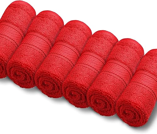 Miniatura 10 de Magshion Juego de 6 toallas de mano de algodón suave para baño, color rojo